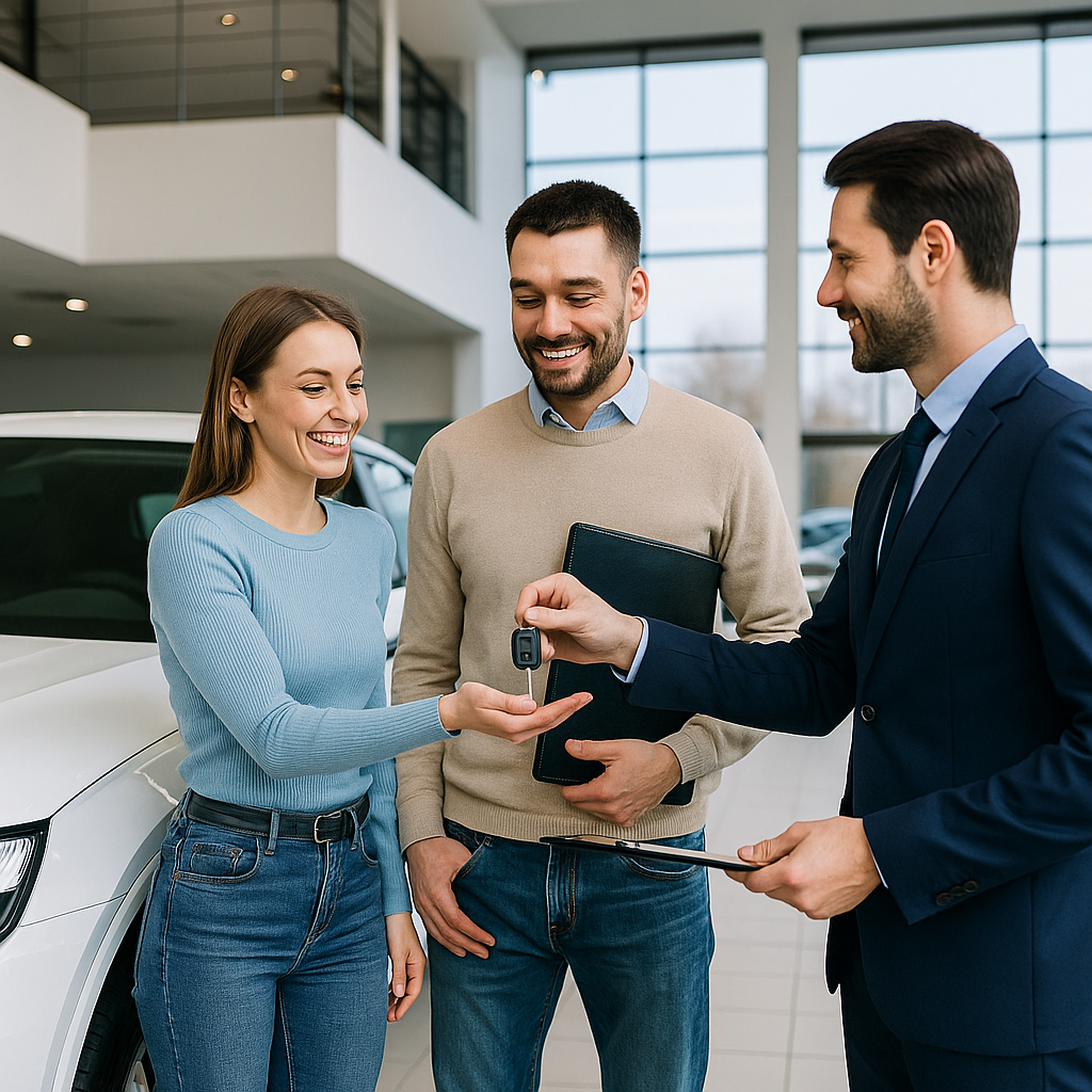 Autoübergabe im Autohaus nach erfolgreicher KFZ-Finanzierung